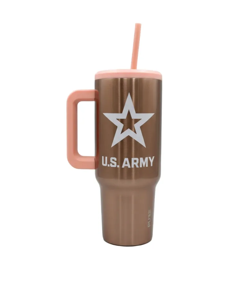 40oz Tumbler with Handle - Army Logo on Rose Gold