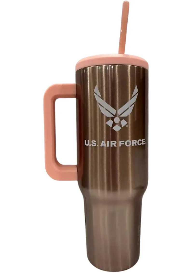 40oz Tumbler with Handle - Air Force Logo on Rose Gold