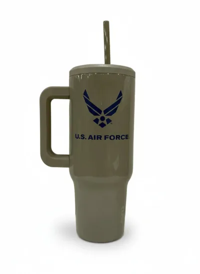 40oz Tumbler med handtag - Air Force-logotyp på grå